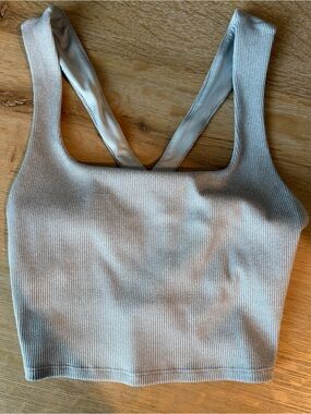 ALO Yoga Ribbed Cross Back Sports Bra Tank Top Gray Size Medium